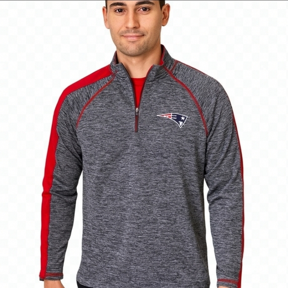 New England Patriots Antigua Gray And Red Quarter-Zip Mens Pullover Jacket Sz Lg - Picture 1 of 10